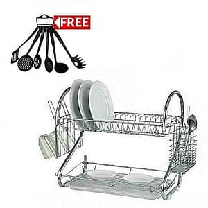 2 TIER DISH RACKS +a FREE Set Of 6 Non Stick Cooking Spoons 1