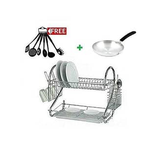 Nunix 2TIER DISH RACKS+6 Set Non Stick Cooking Spoons+nonstick Pan 1