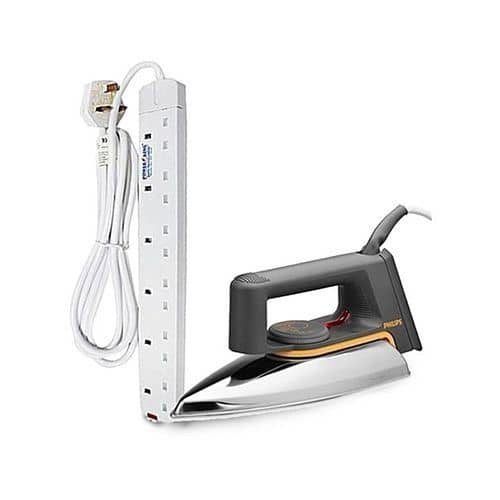Philips HD1172 1000W No.1 Dry Iron Silver+ a FREE Heavy Duty 6 Way Socket Power Extension Cable 1