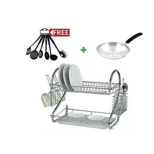 Nunix 2TIER DISH RACKS+6 Set Non Stick Cooking Spoons+nonstick Pan 1 Nunix 2TIER DISH RACKS+6 Set Non Stick Cooking Spoons+nonstick Pan 1